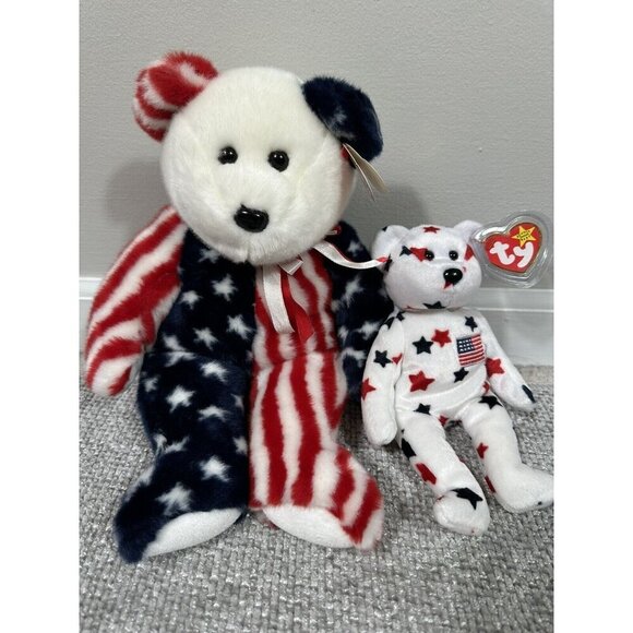 Ty Beanie Buddie Spangle Bear And Beanie Baby Glory Bear Lot USA Patriotic Plush - Picture 1 of 16